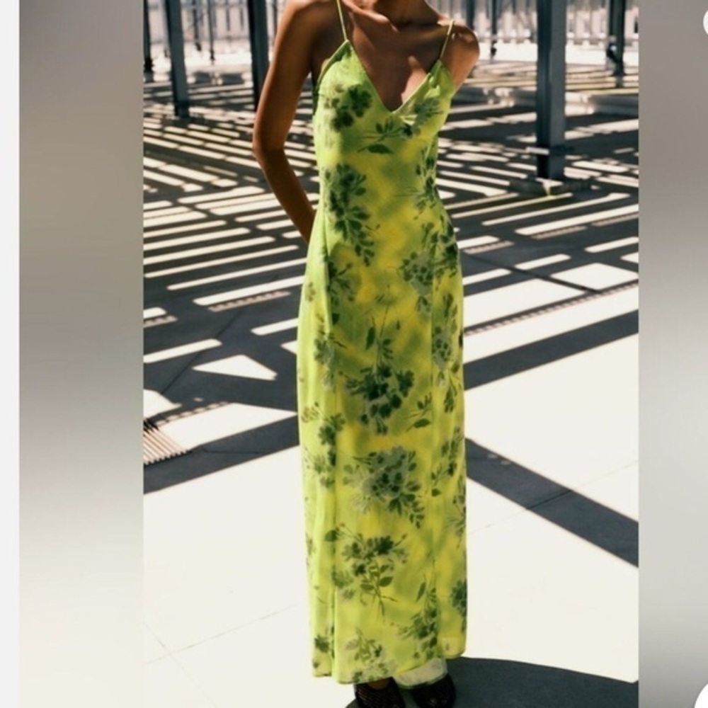 Zara NWT printed backless midi dress green 6929/229